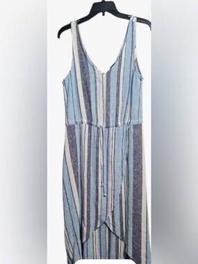 Drew Blue Linen blend striped dress